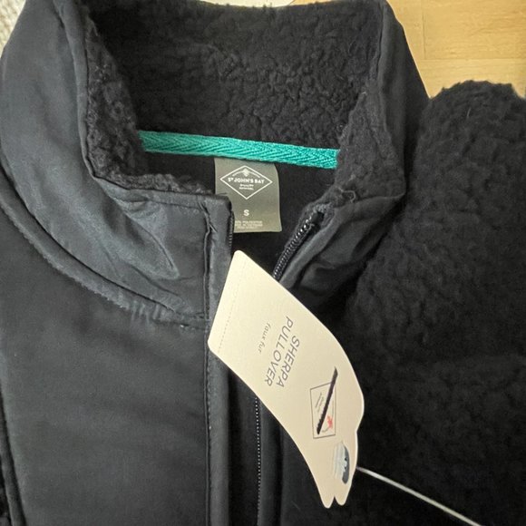 St. John's Bay | Black Sherpa Mock Neck Long Sleeve Quarter-Zip Pullover Small - Picture 7 of 7